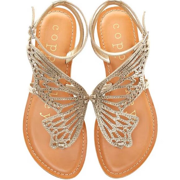 Copper Key Flutter Metallic Rhinestone Butterfly Sandals Size 9 - Picture 1 of 4